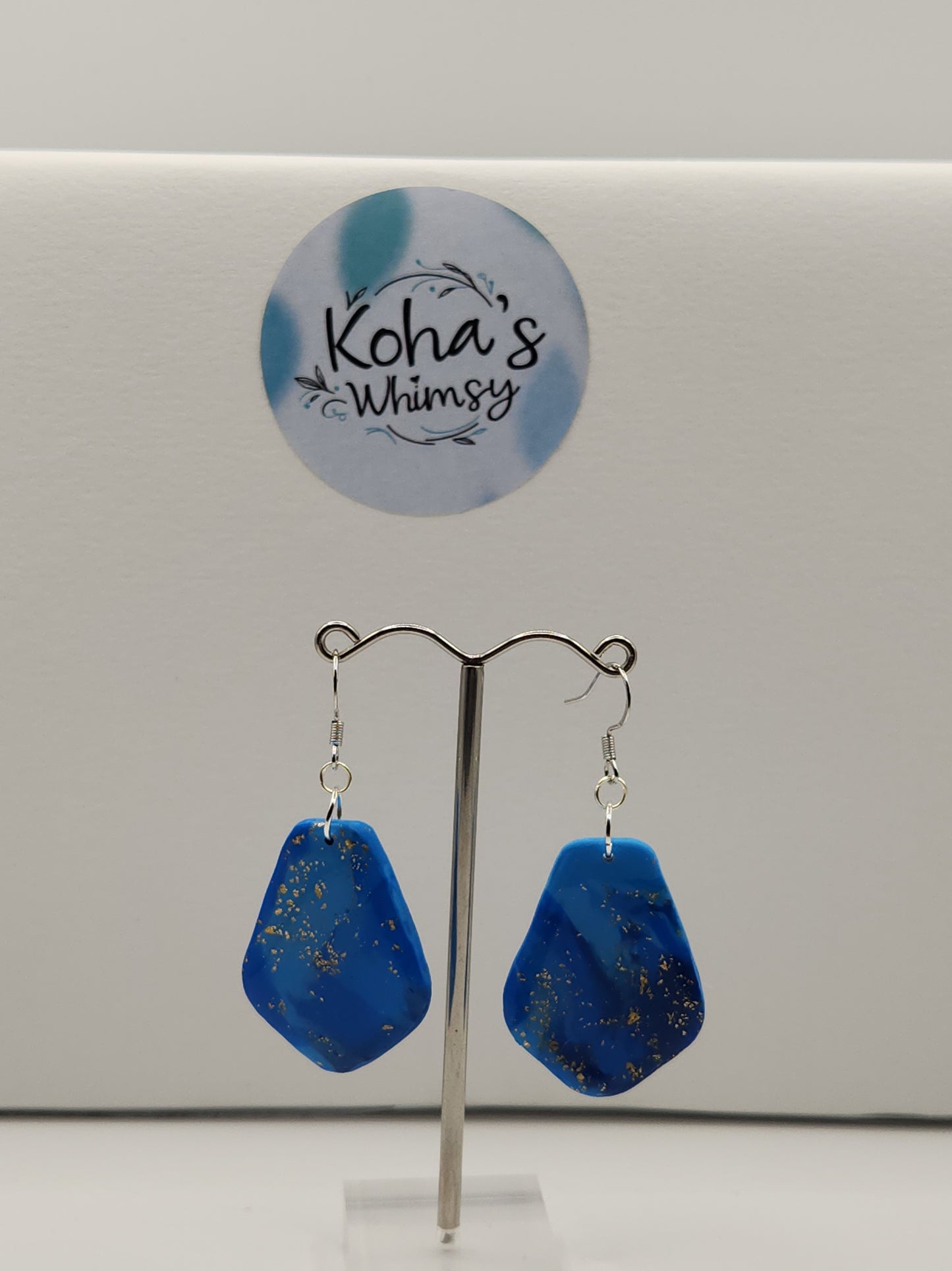 Blue & Gold Large Drop Dangle Earrings