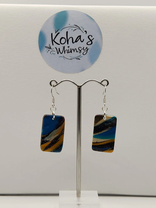 Handmade polymer clay Earrings - Dark Marble Small Rectangle Dangle Earrings