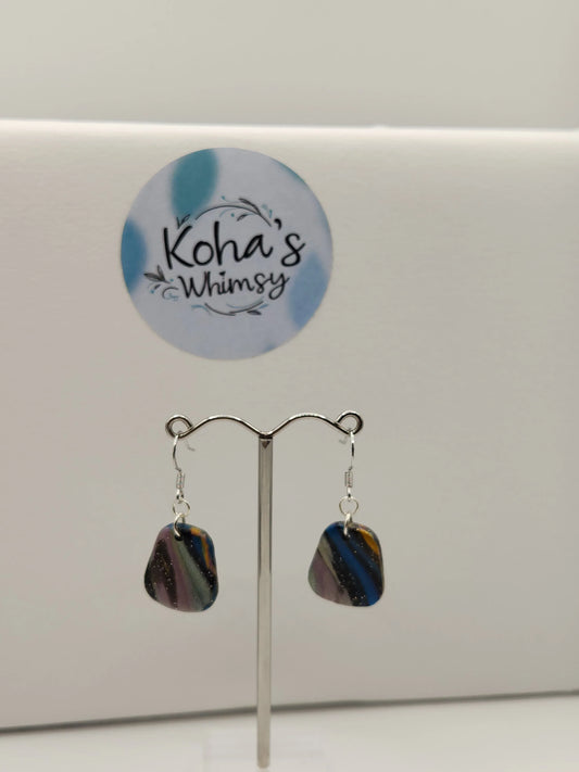 Handmade polymer clay Earrings - Dark Marble Small Quadrangle Dangle Earrings