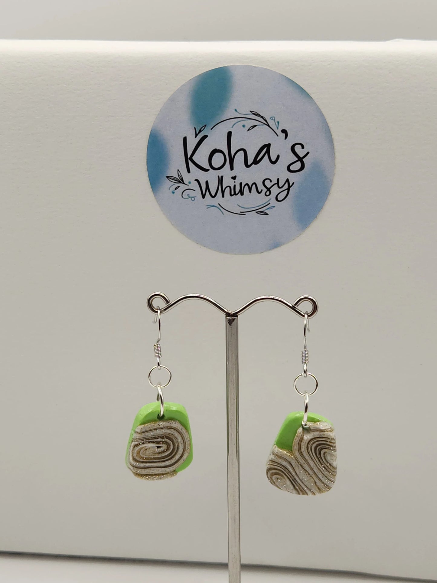 Handmade polymer clay Earrings - Cinnamon & Lime Small Quadrangle Dangle Earrings