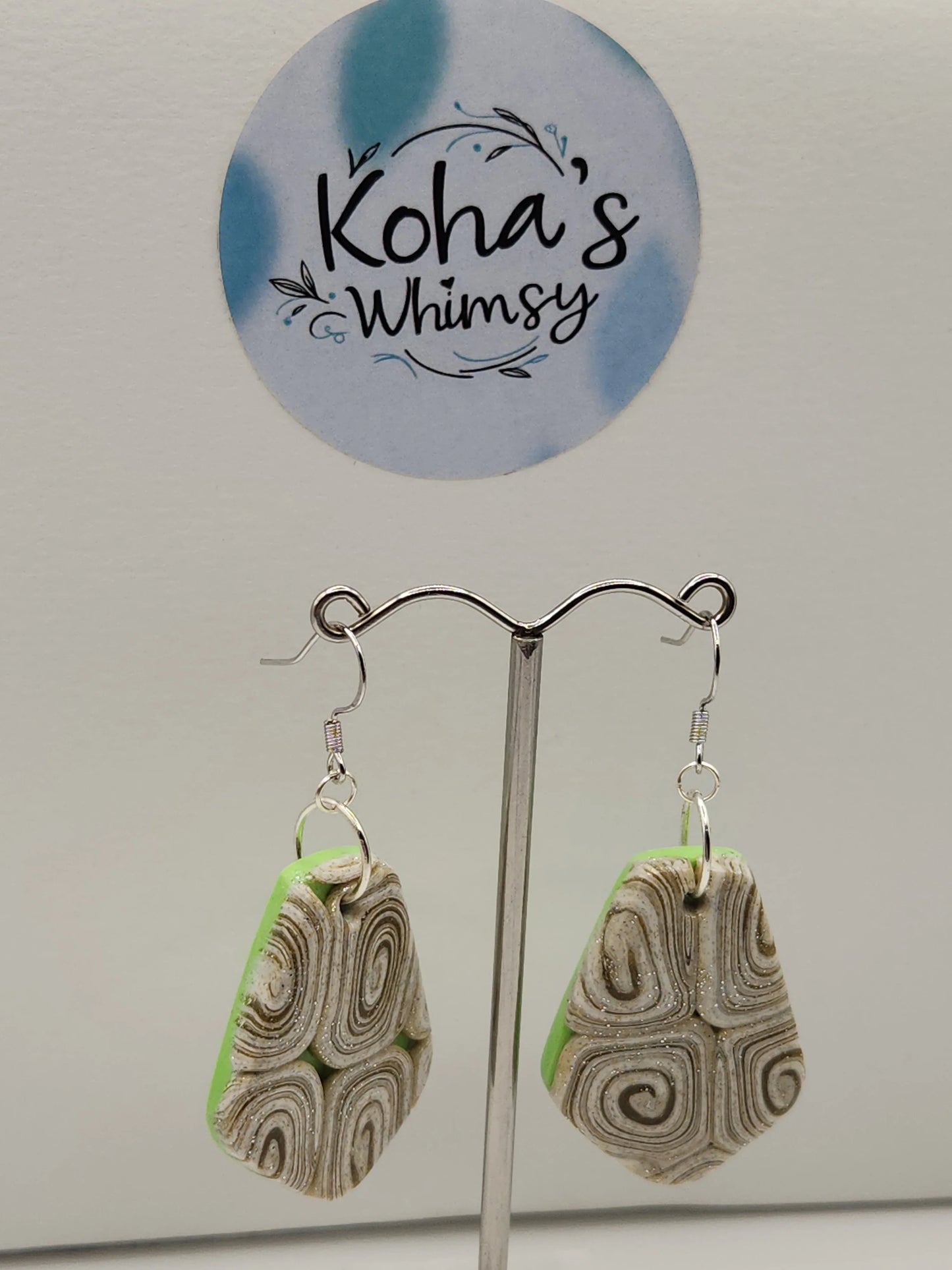 Handmade polymer clay Earrings - Cinnamon & Lime Large Drop Dangle Earrings