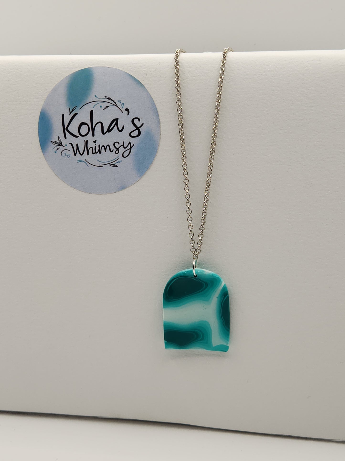 Teal Turtle-shell Large Arch Pendant Necklace
