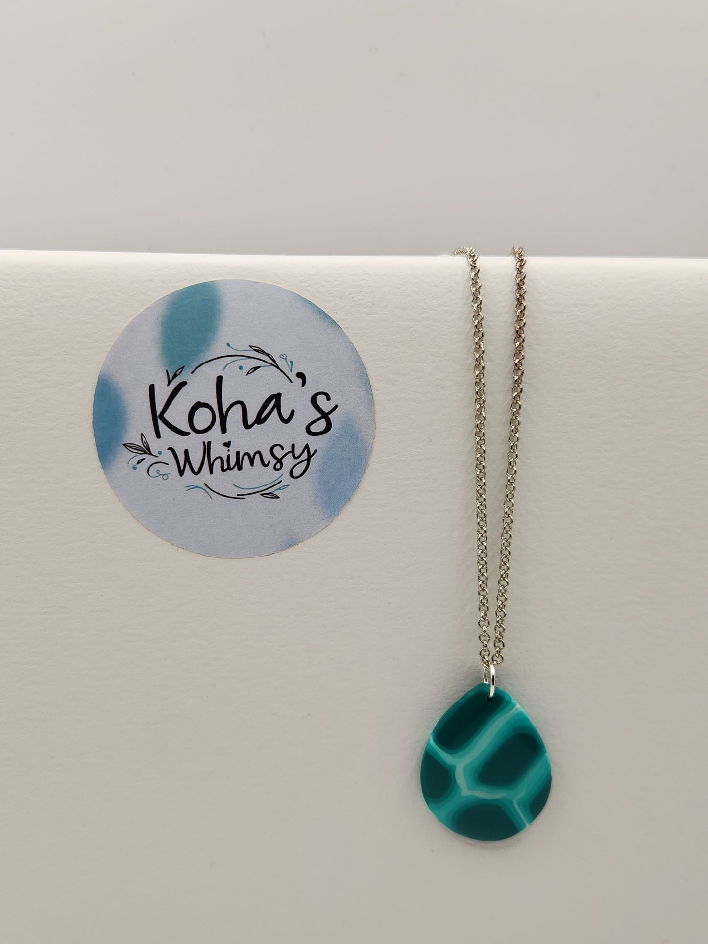 Teal Turtle-shell Teardrop Pendant Necklace