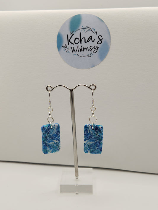 Cerulean Swirl Small Rectangle Dangle Earrings