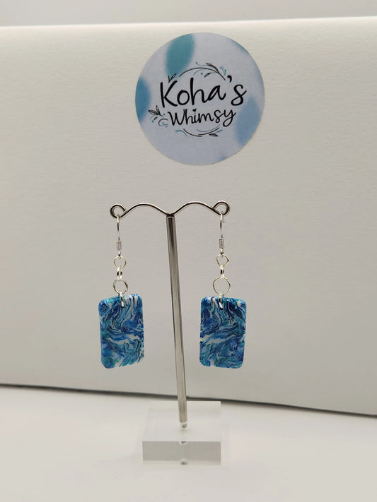 Handmade polymer clay Earrings - Cerulean Swirl Small Rectangle Dangle Earrings