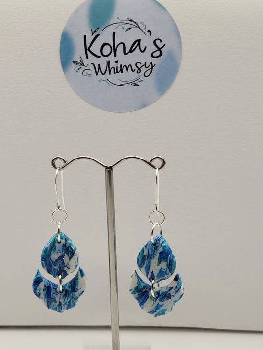 Handmade polymer clay Earrings - Cerulean Swirl Small Cascading Petal Dangle Earrings