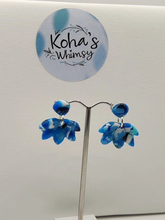Handmade polymer clay Earrings - Navy Burst Small Lotus Bloom Stud Earrings
