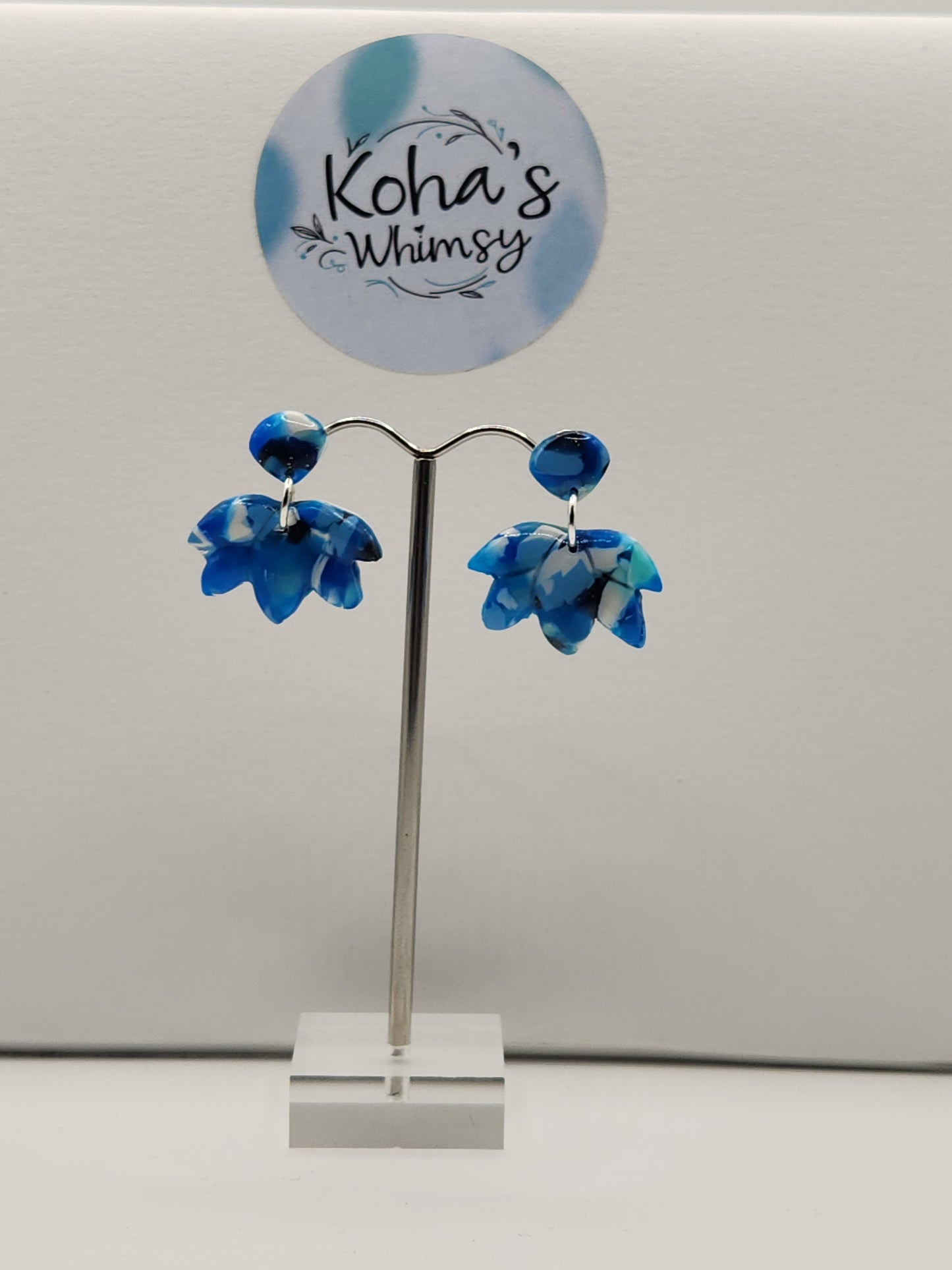 Navy Burst Small Lotus Bloom Stud Earrings