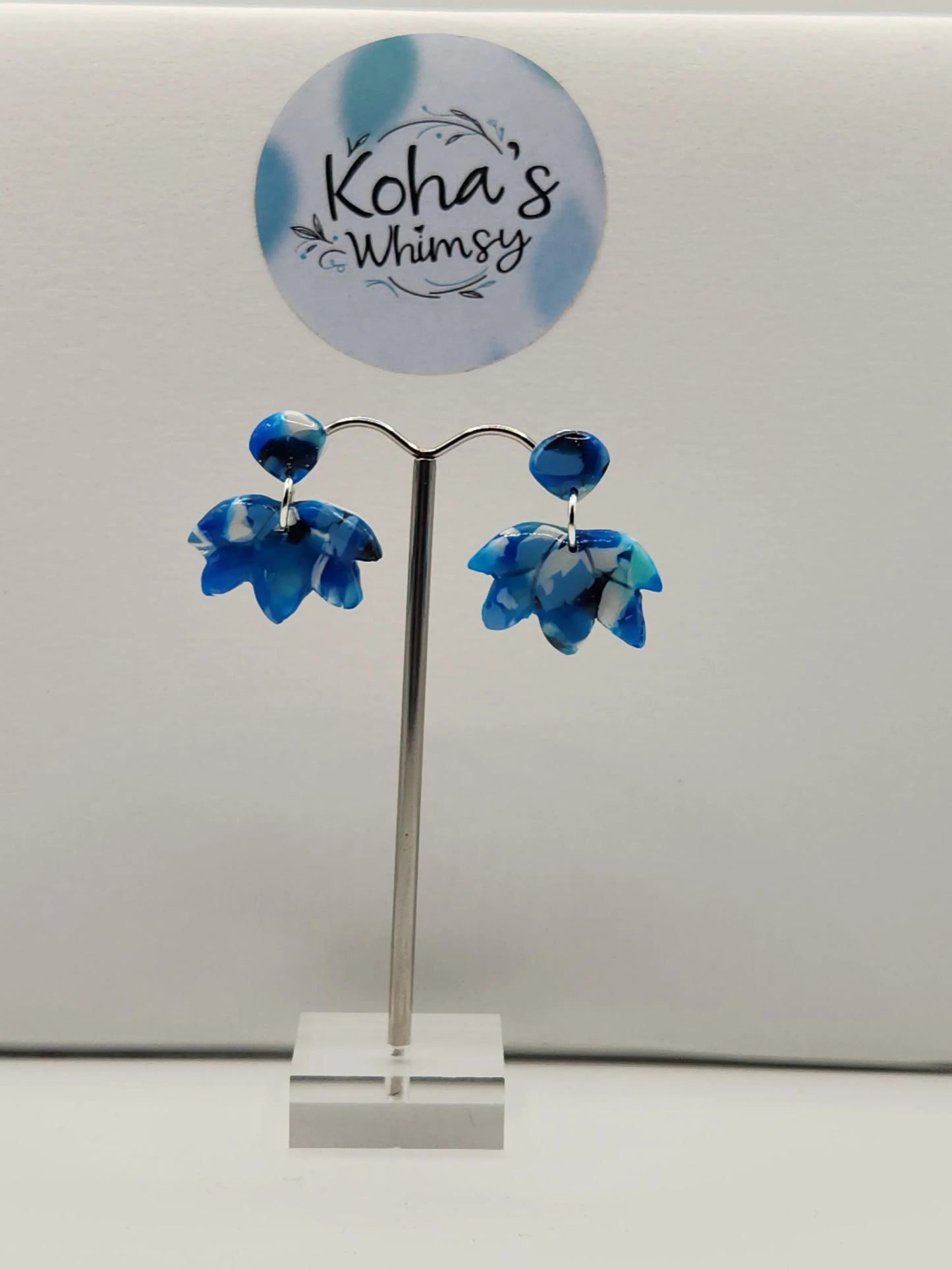 Handmade polymer clay Earrings - Navy Burst Small Lotus Bloom Stud Earrings