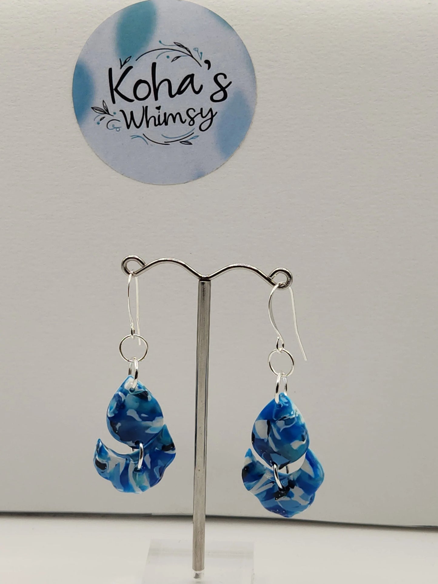 Handmade polymer clay Earrings - Navy Burst Small Cascading Petal Dangle Earrings