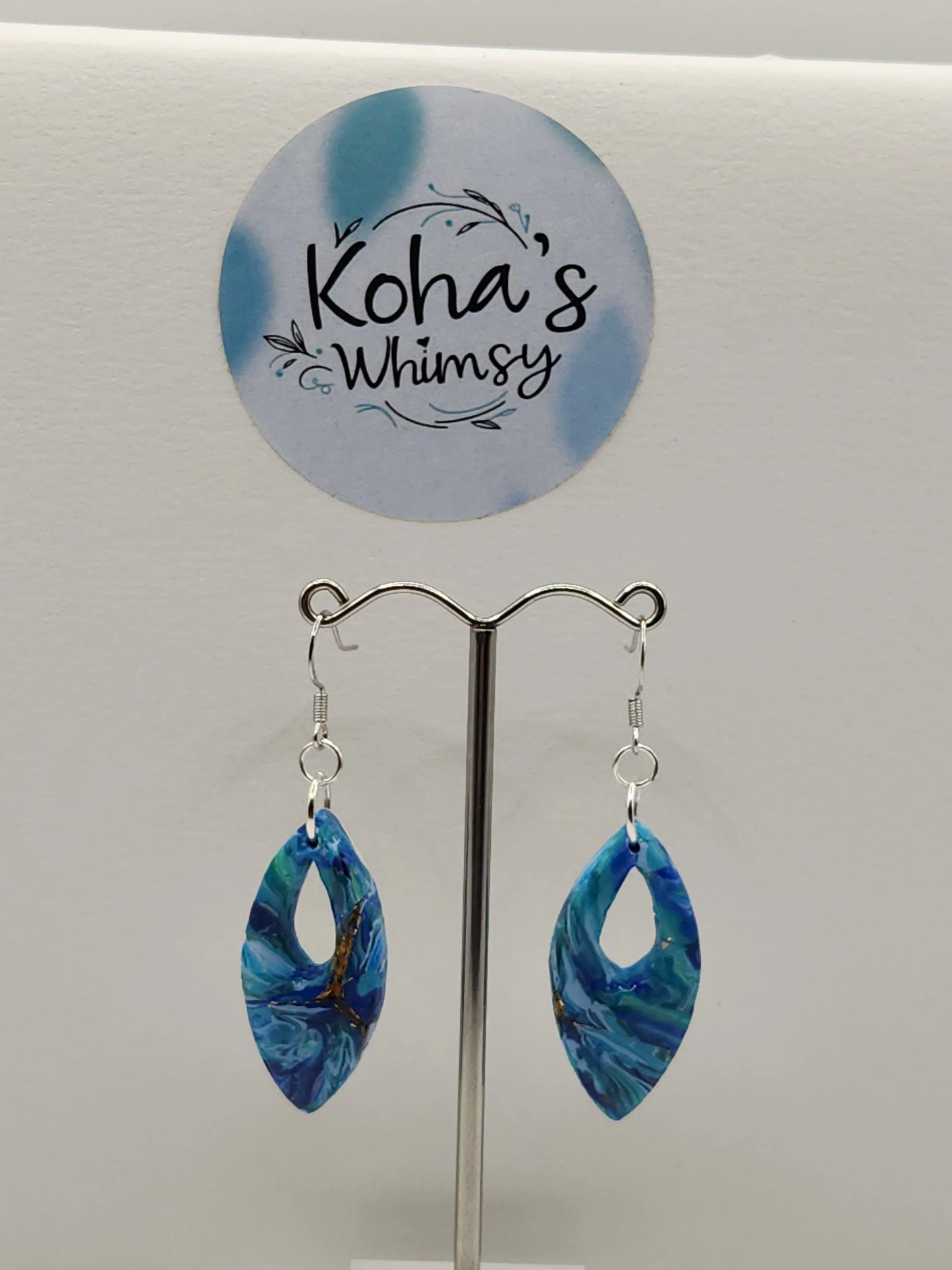 Handmade polymer clay Earrings - Sea Dreams Small Pointed Ellipse Dangle Earrings