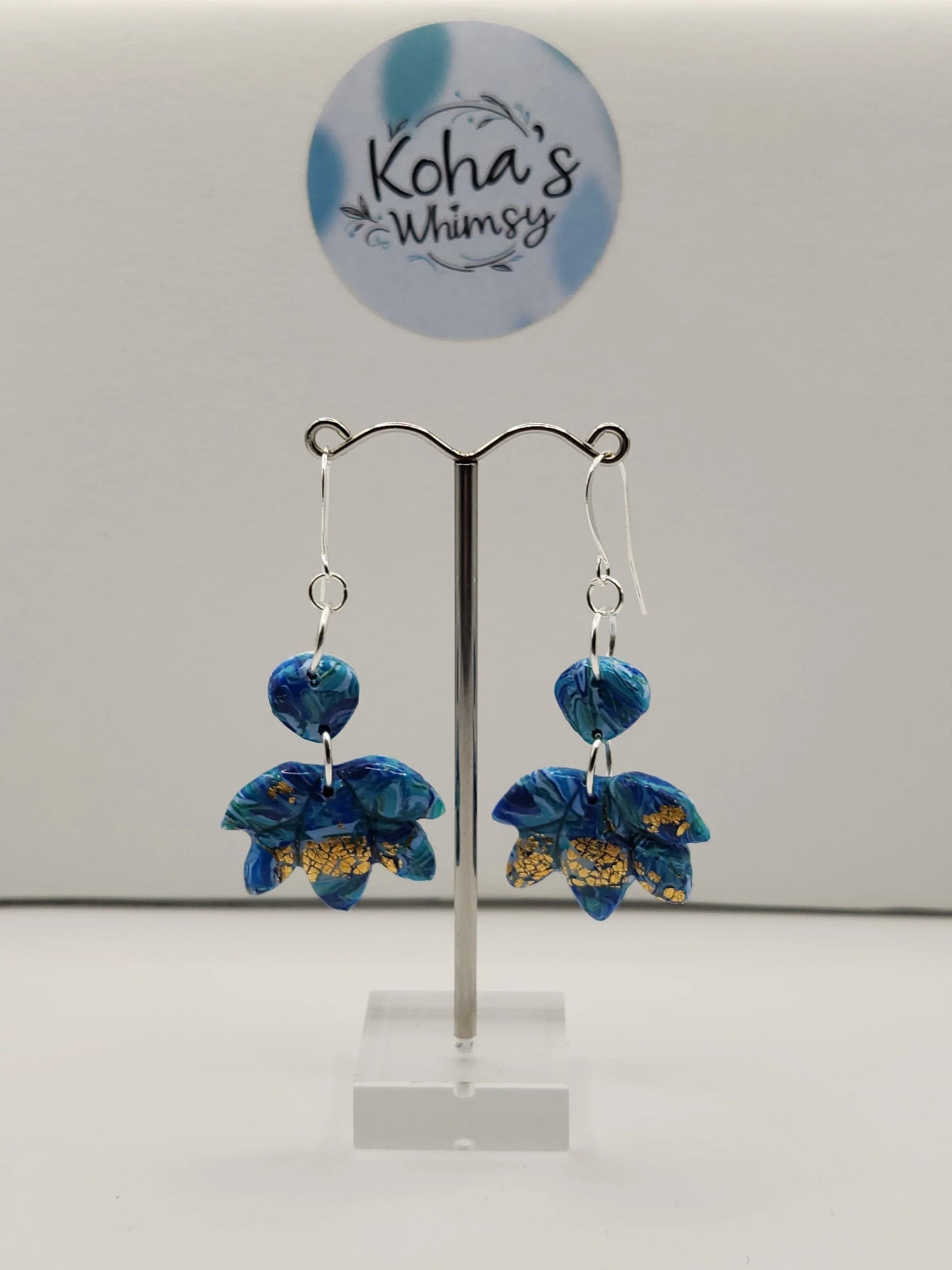 Handmade polymer clay Earrings - Sea Dreams Medium Lotus Bloom Dangle Earrings