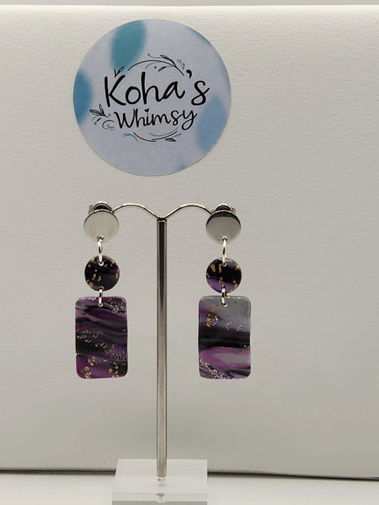Handmade polymer clay Earrings - Indigo Shimmer Small Rectangle Dangle Stud Earrings