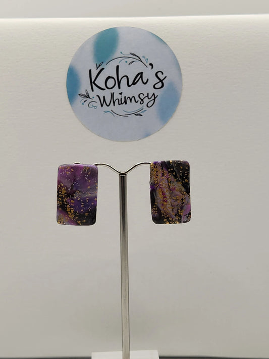 Handmade polymer clay Earrings - Indigo Shimmer Small Rectangle Stud Earrings