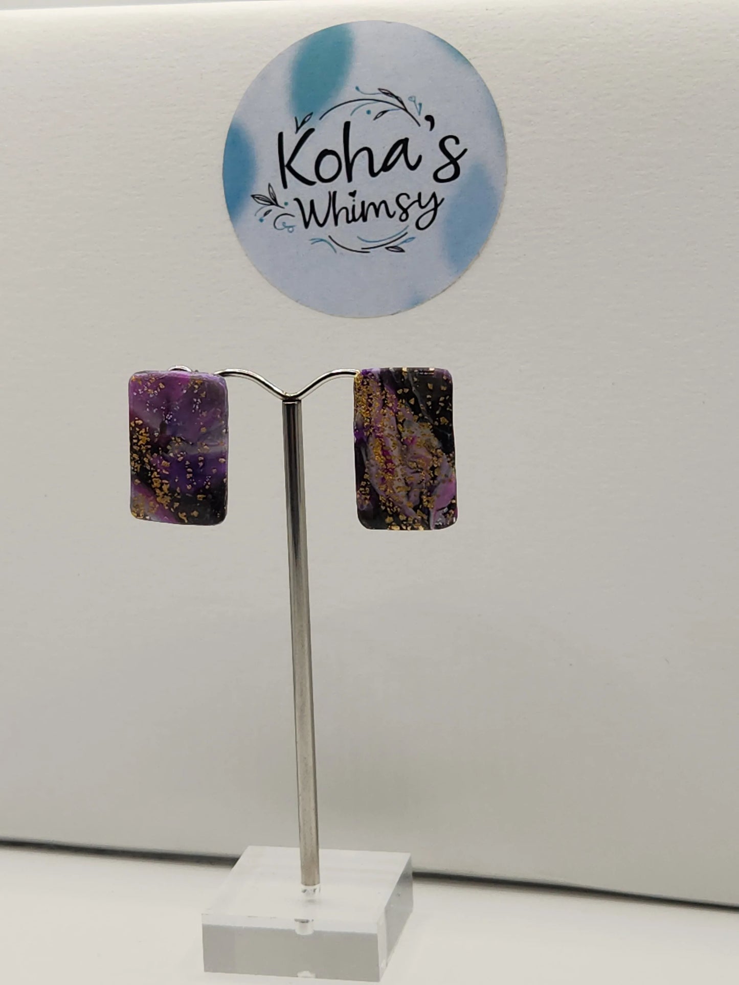 Handmade polymer clay Earrings - Indigo Shimmer Small Rectangle Stud Earrings