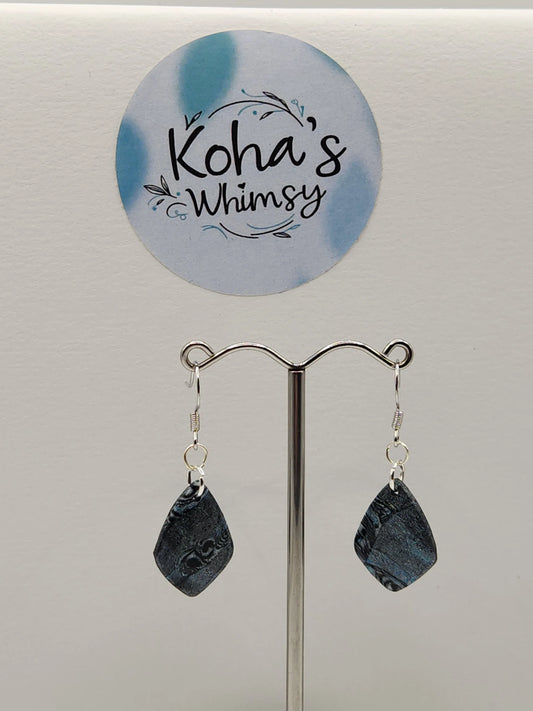 Handmade polymer clay Earrings - Silver Shimmer Small Drop Diamond Dangle Earrings