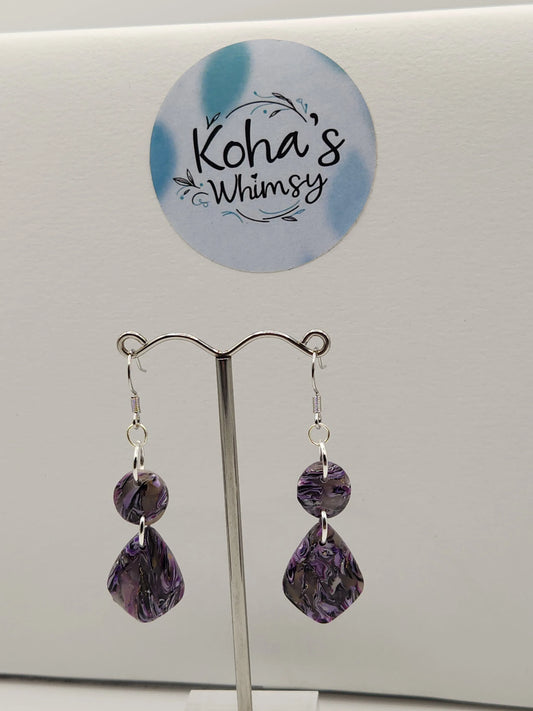 Handmade polymer clay Jewellery Set - Indigo Shimmer Jewellery Set - Diamond Earrings & Large Diamond Pendant