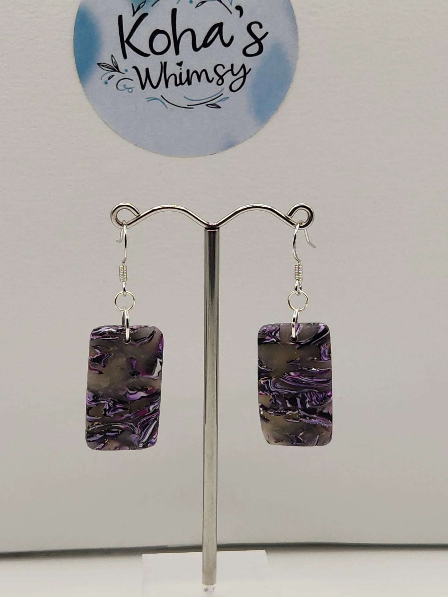 Handmade polymer clay Earrings - Indigo Shimmer Small Rectangle Dangle Earrings
