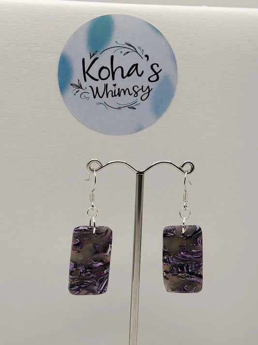 Handmade polymer clay Earrings - Indigo Shimmer Small Rectangle Dangle Earrings