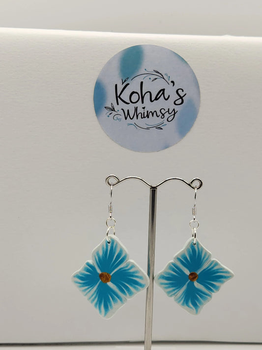 Handmade polymer clay Earrings - Sky Flowers Dangle Earrings