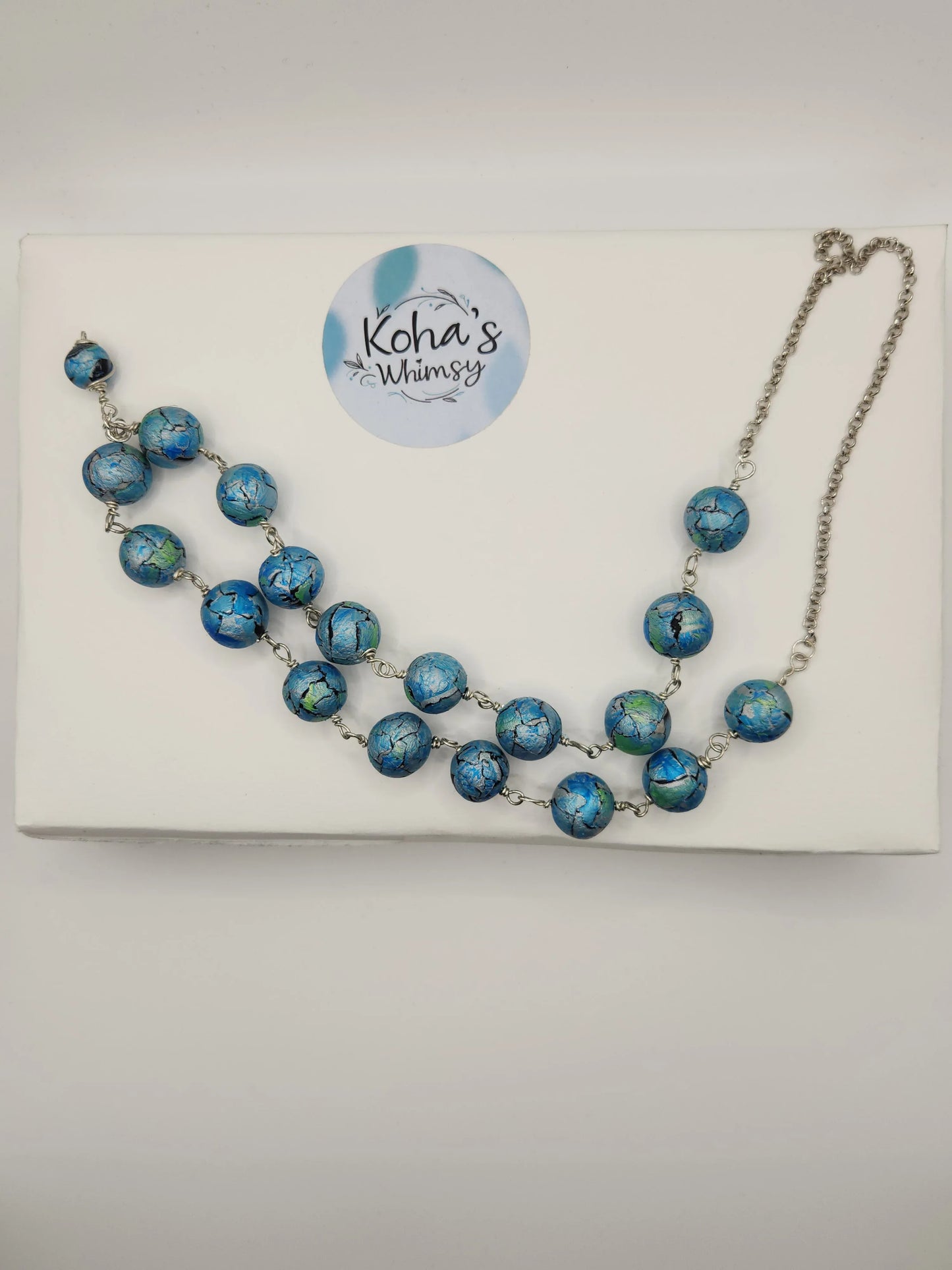 Handmade polymer clay Necklace - Azure Watercolour Necklace - One of a Kind