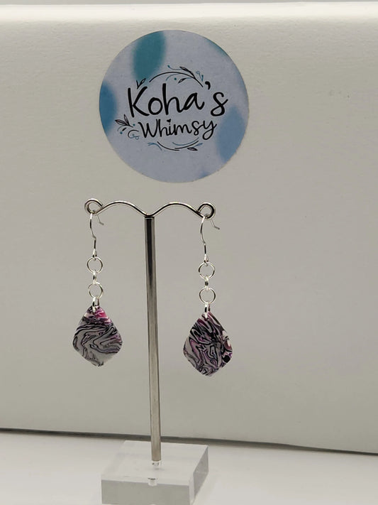 Handmade polymer clay Earrings - Pale Chaos Small Drop Diamond Dangle Earrings