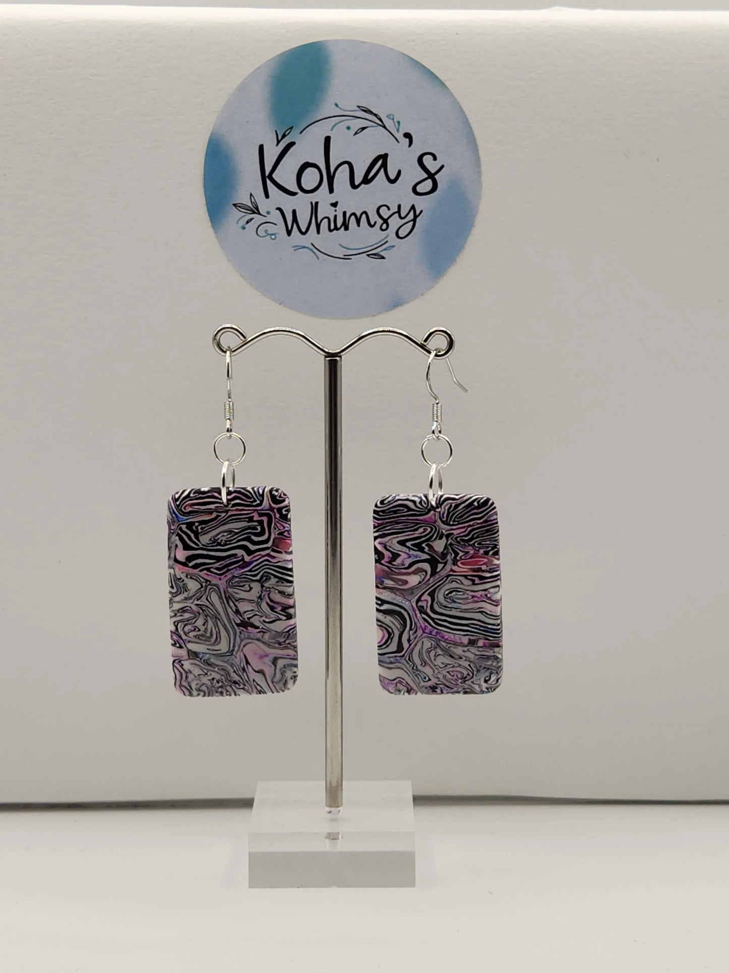 Handmade polymer clay Earrings - Pale Chaos Large Rectangle Dangle Earrings
