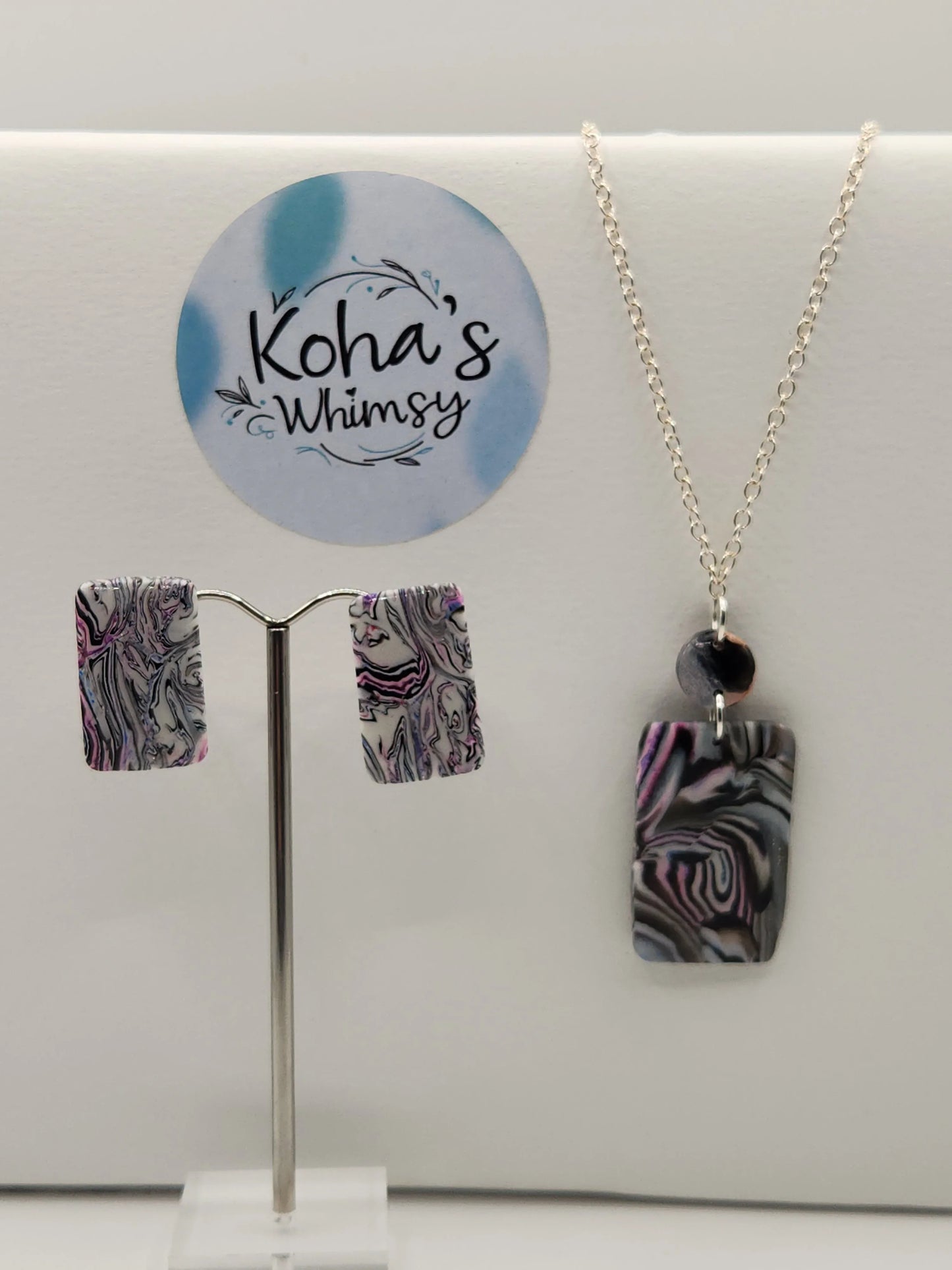Handmade polymer clay Jewellery Set - Pale Chaos Jewellery Set