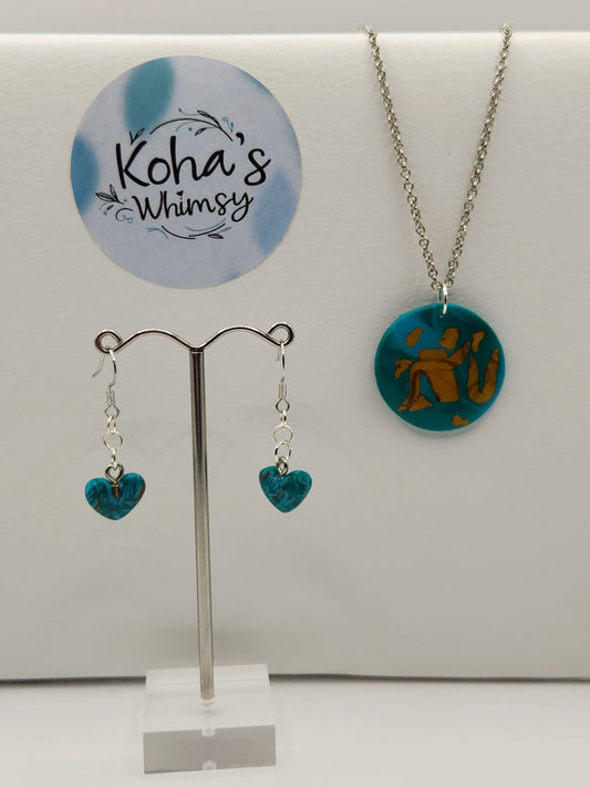 Handmade polymer clay Jewellery Set - Golden Inlay Jewellery Set
