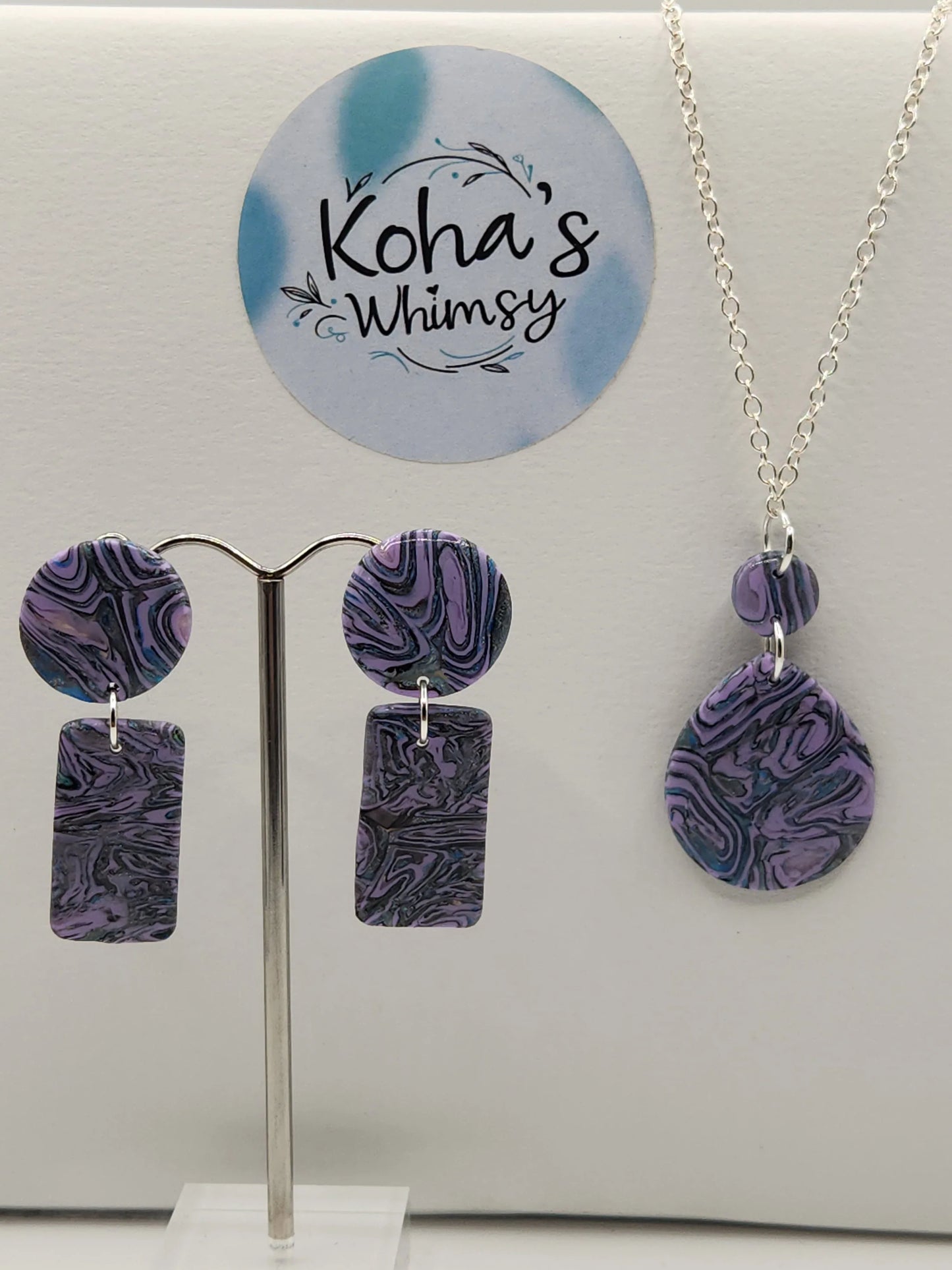 Handmade polymer clay Jewellery Set - Violet Shimmer Jewellery Set
