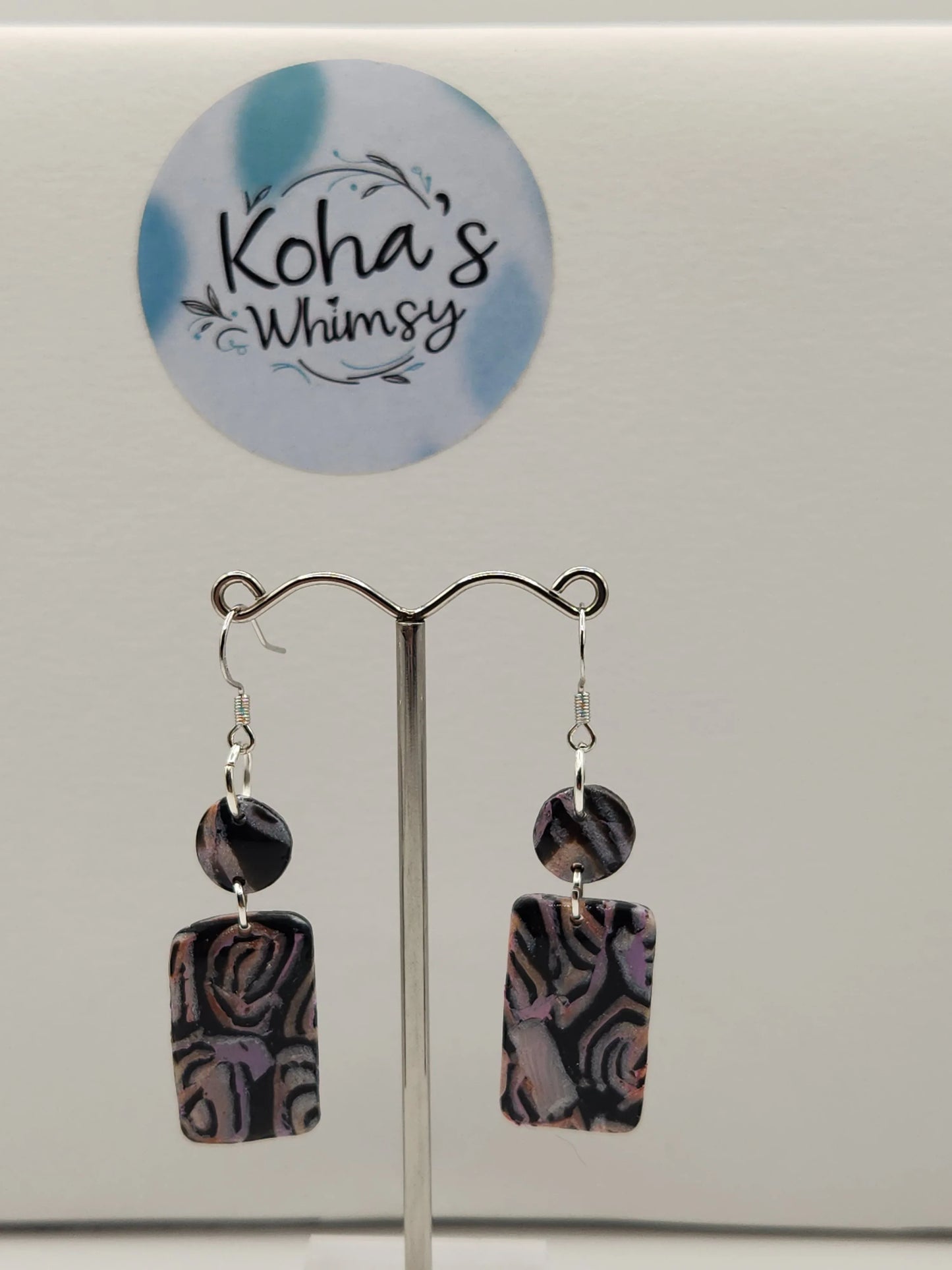 Handmade polymer clay Earrings - Pastel Swirl Small Rectangle Dangle Earrings