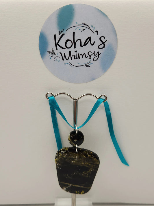 Handmade polymer clay Pendant - Black & Gold Howlite Pendant