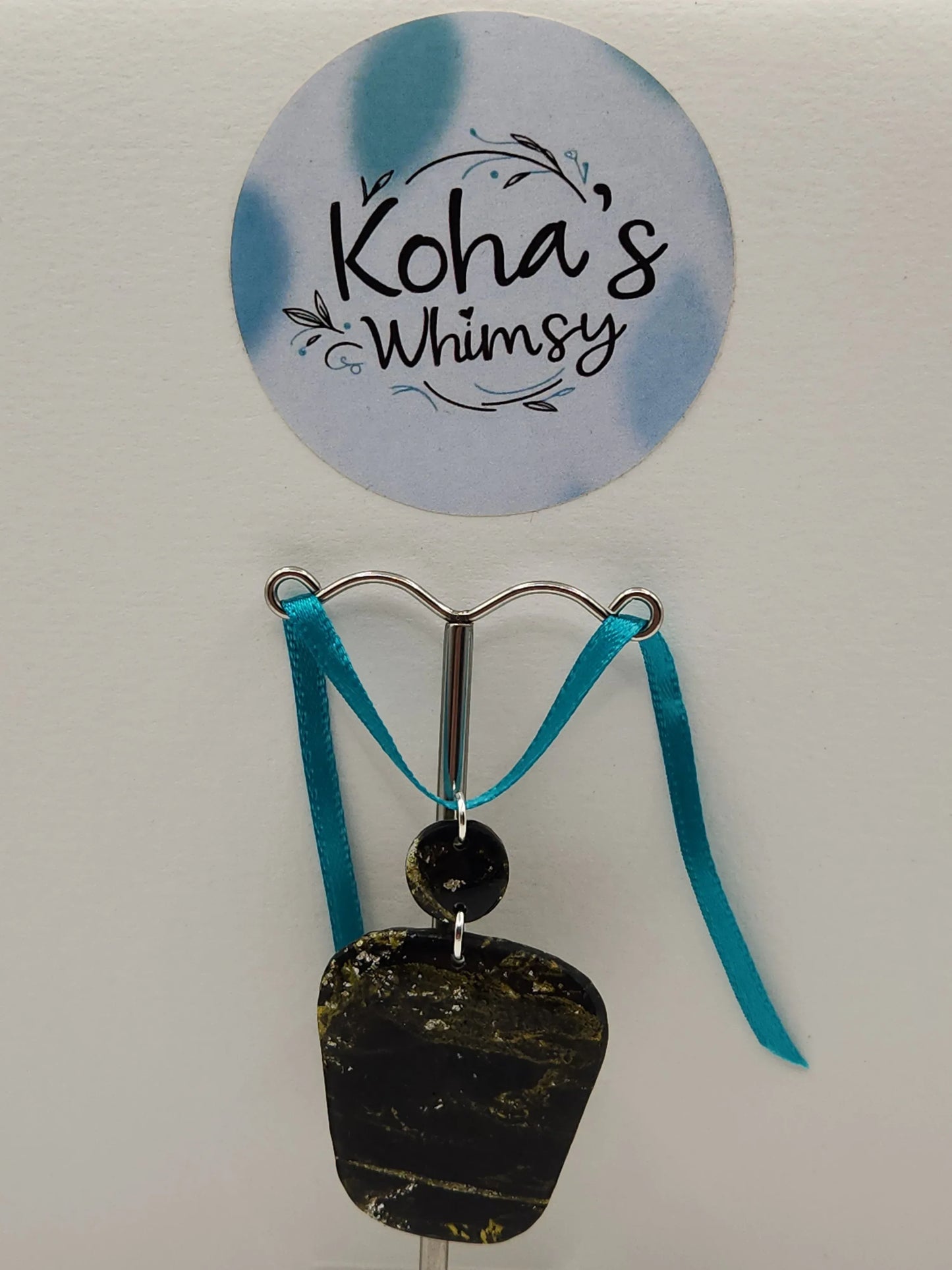 Handmade polymer clay Pendant - Black & Gold Howlite Pendant