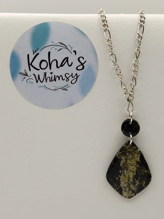 Handmade polymer clay - Black & Gold Howlite Drop Diamond Necklace