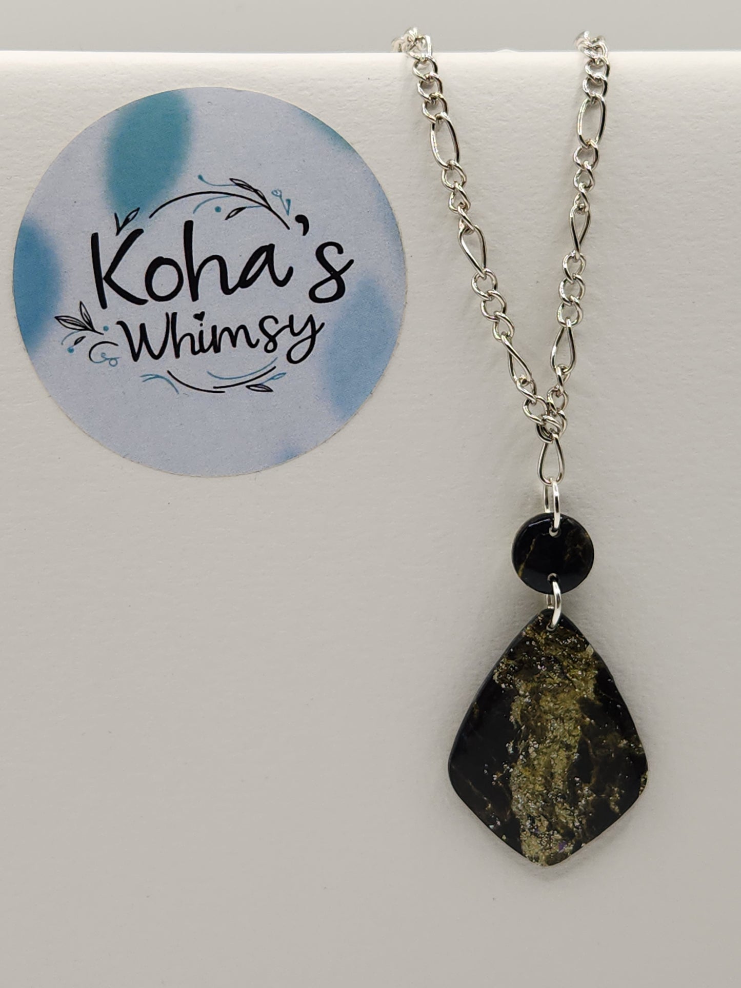 Black & Gold Howlite Drop Diamond Necklace