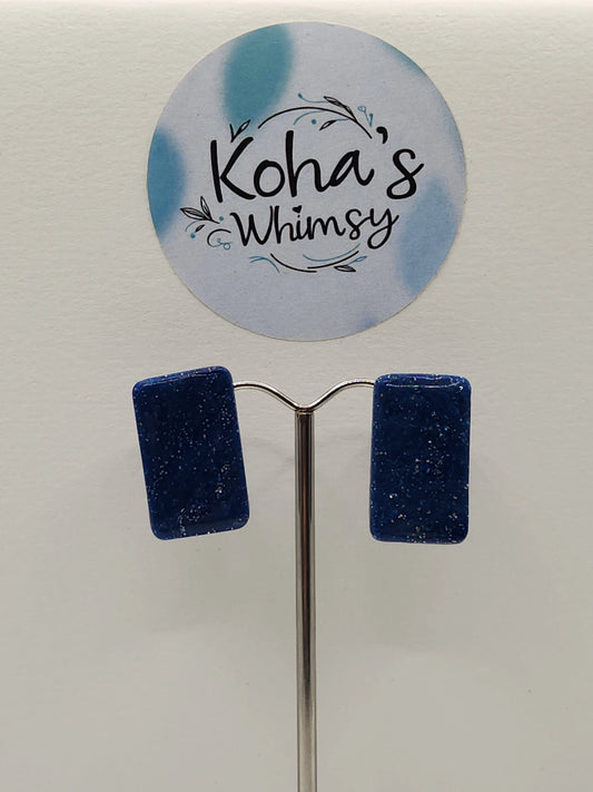 Handmade polymer clay Earrings - Navy Shimmer Small Rectangle Stud Earrings