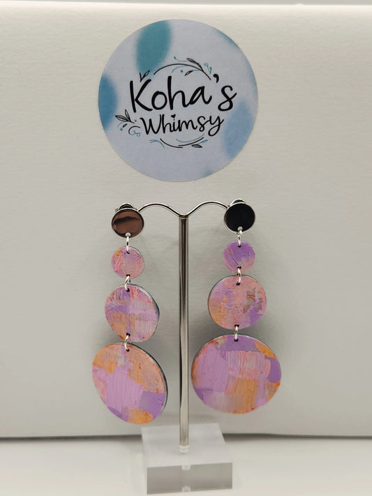 Handmade polymer clay Earrings - Pastel Watercolour Circular Dangle Stud Earrings