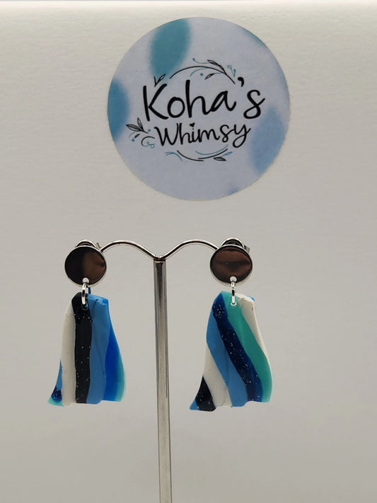 Handmade polymer clay Earrings - Stripes of Blue Wave Stud Earrings