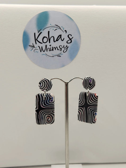 Handmade polymer clay Earrings - Pale Chaos Small Rectangle Stud Earrings