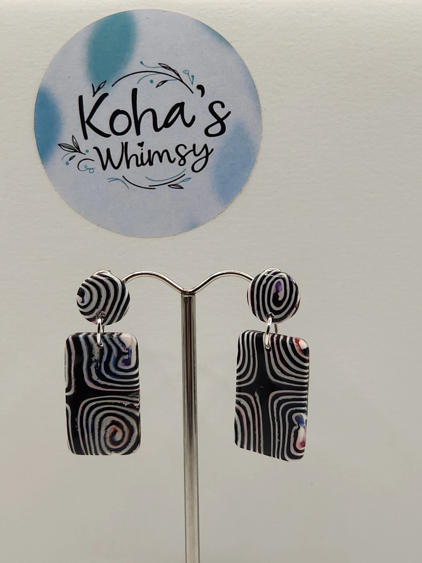 Handmade polymer clay Earrings - Pale Chaos Small Rectangle Stud Earrings