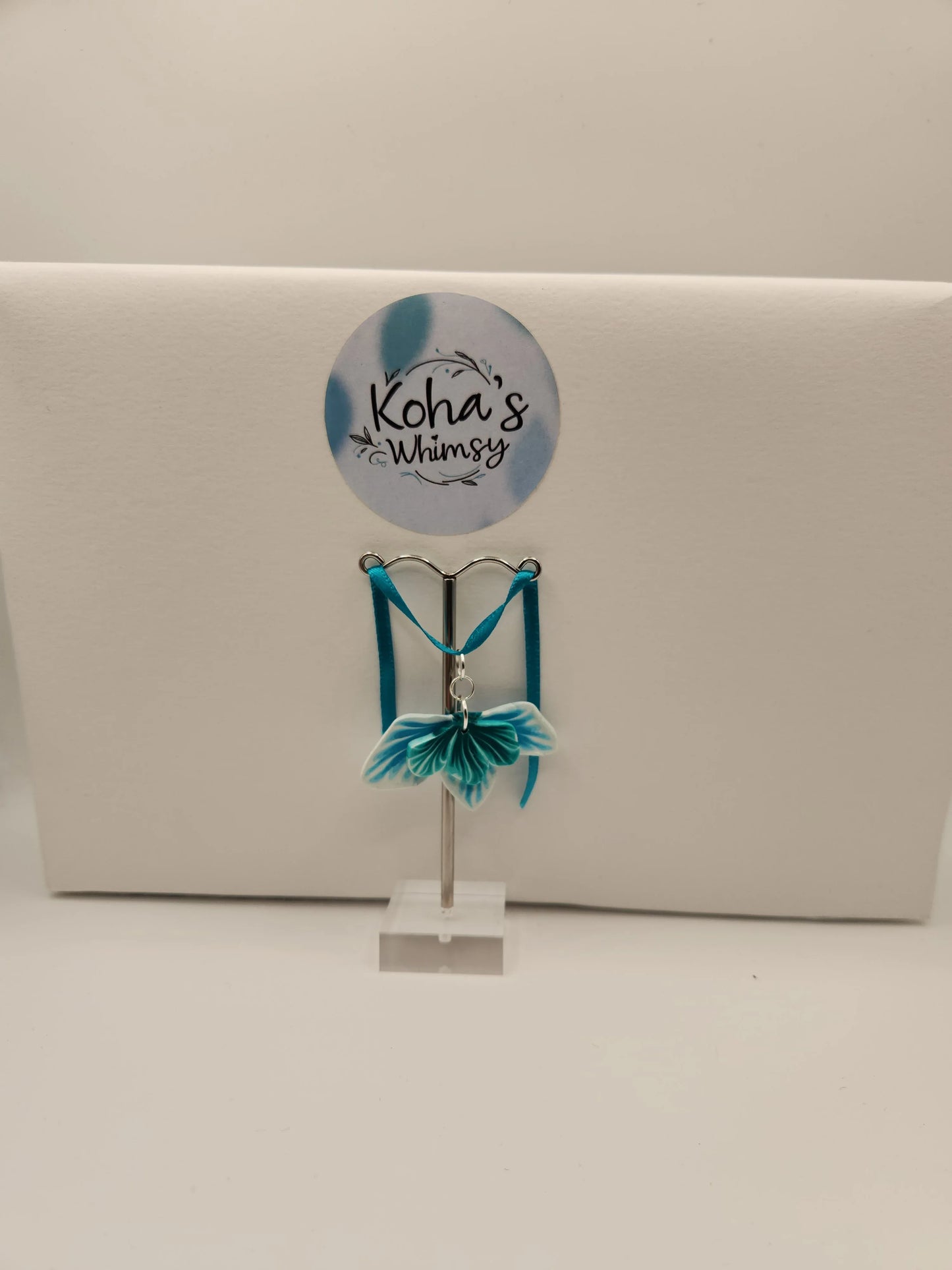 Handmade polymer clay Pendant - Teal Leaves Large Pendant