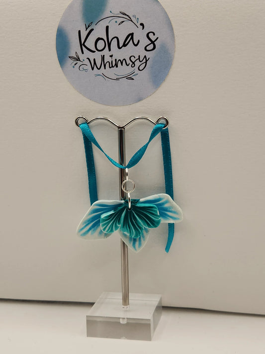 Handmade polymer clay Pendant - Teal Leaves Large Pendant
