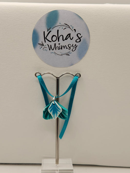 Handmade polymer clay Pendant - Teal Leaves Small Pendant