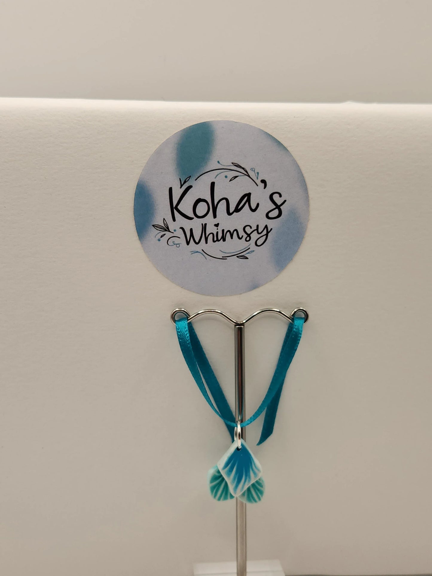 Handmade polymer clay Pendant - Teal Leaves Small Pendant