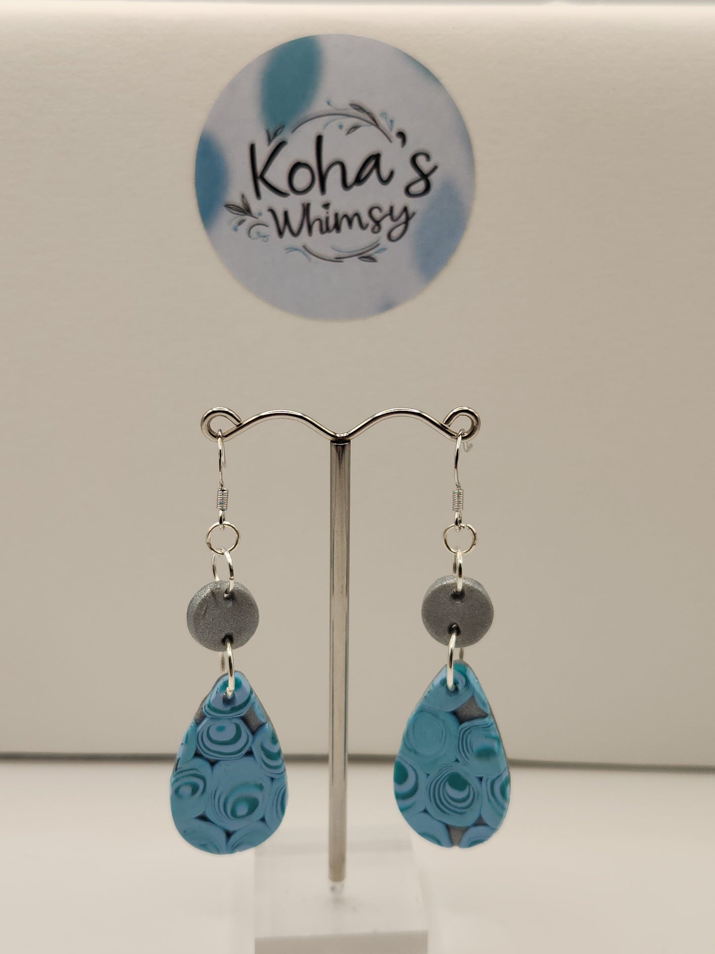Teal Swirls Medium Teardrop Dangle Earrings