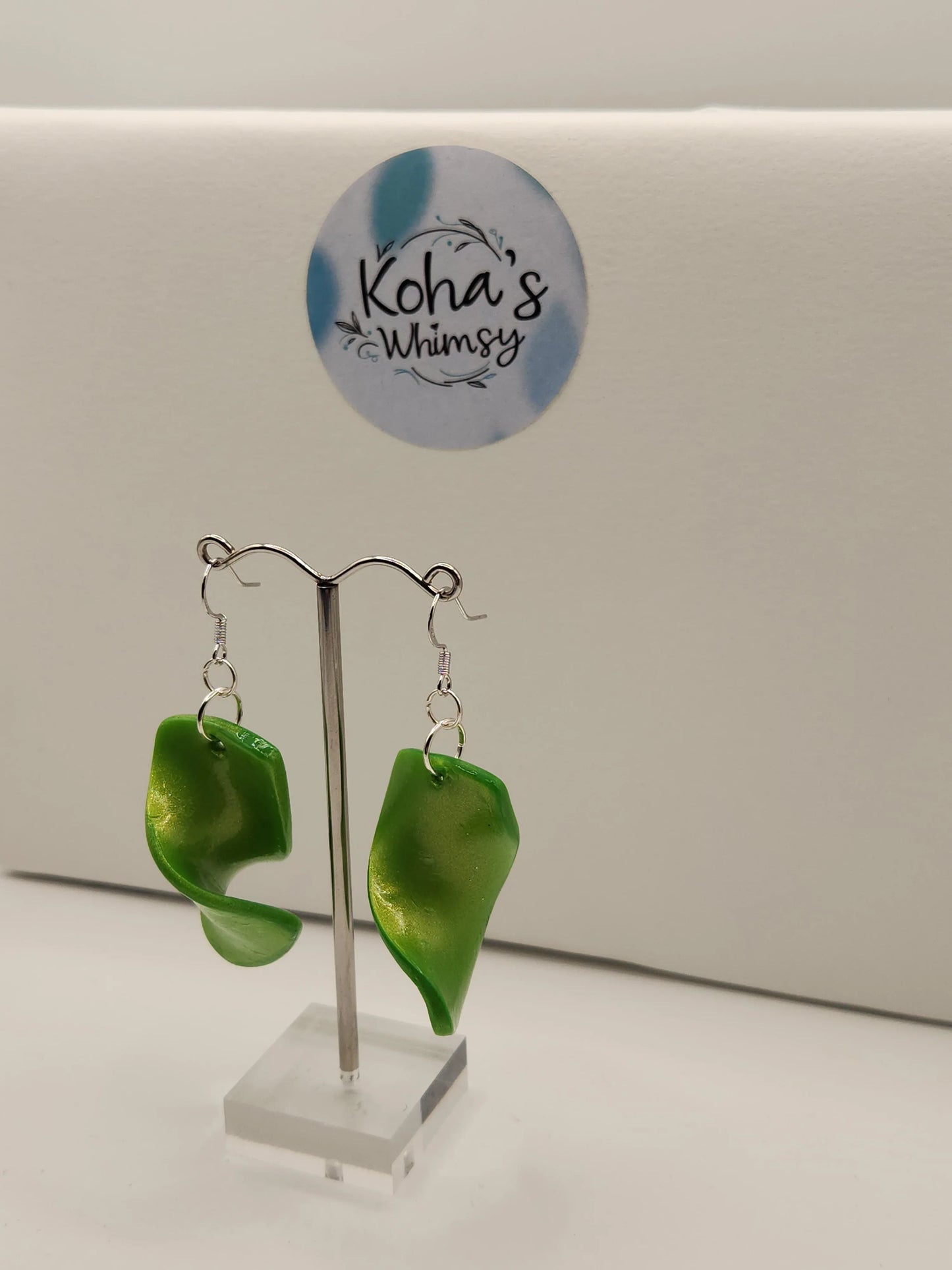 Handmade polymer clay Earrings - Lime Twirl Dangle Earrings