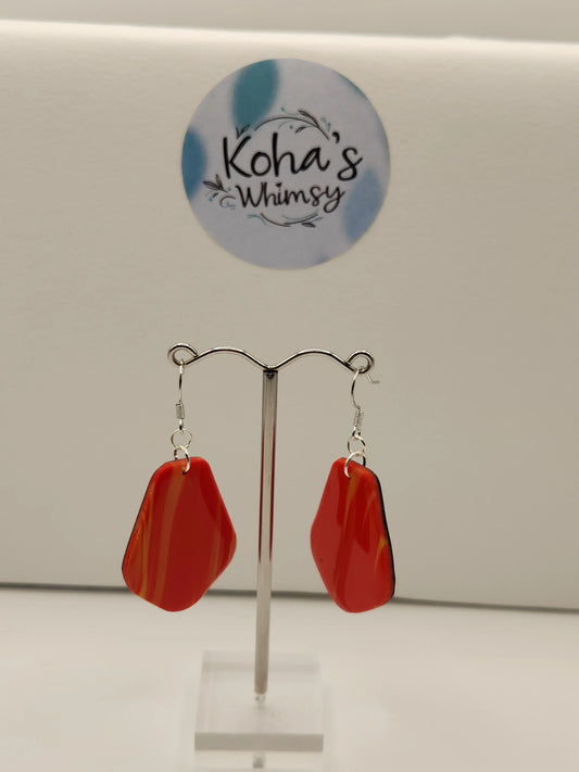 Handmade polymer clay Earrings - Ruby Sunrise Large Drop Dangle Earrings