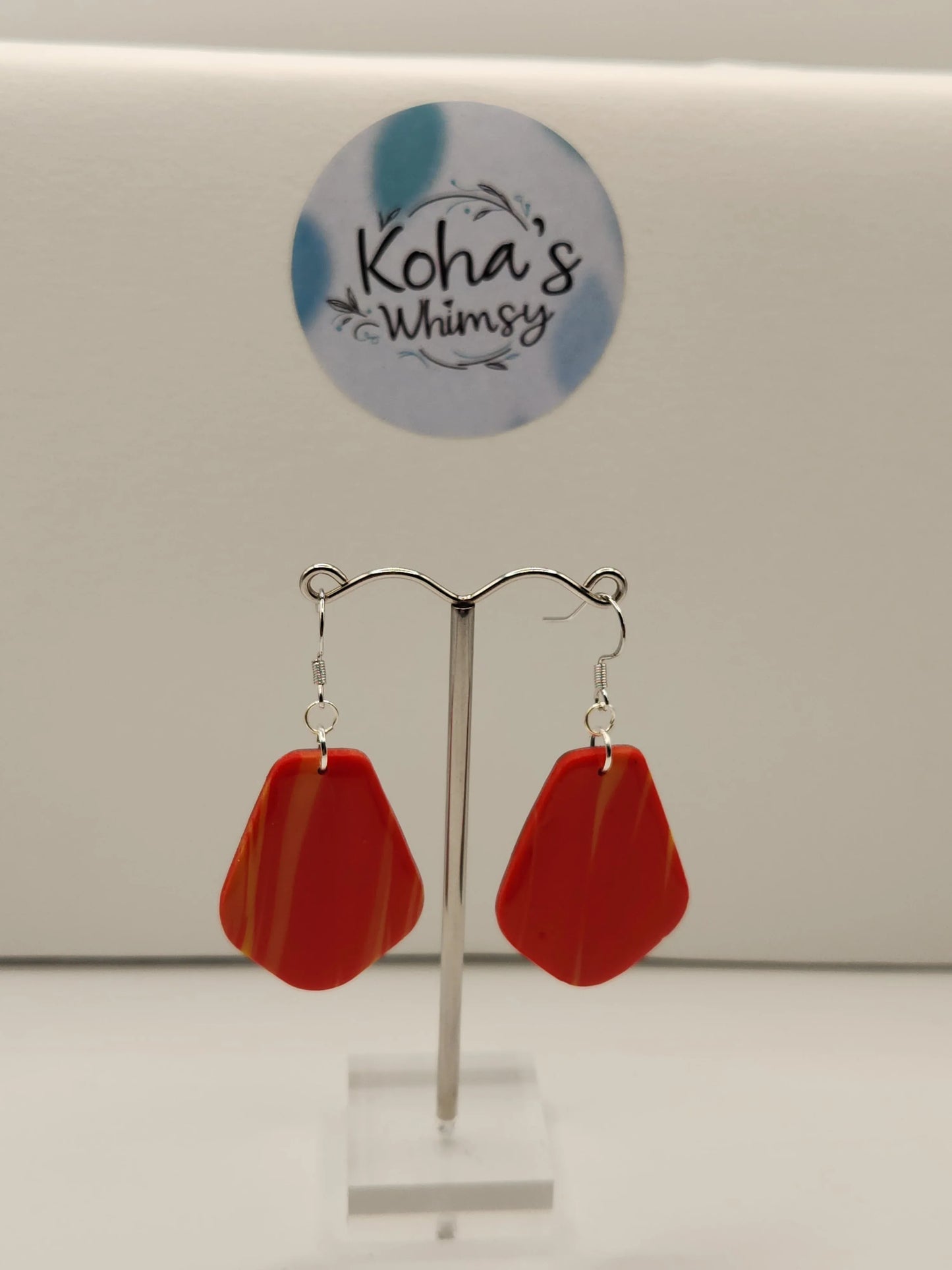 Handmade polymer clay Earrings - Ruby Sunrise Large Drop Dangle Earrings