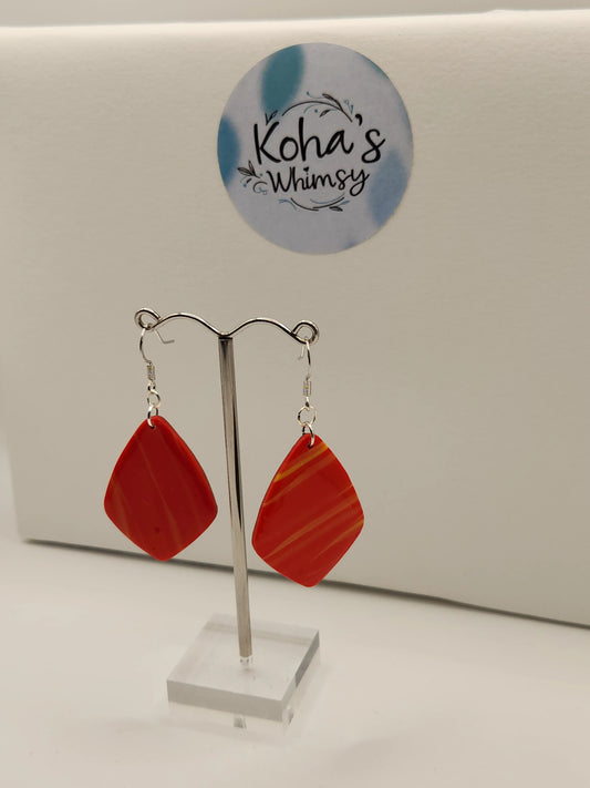 Handmade polymer clay Earrings - Ruby Sunrise Large Drop Diamond Dangle Earrings