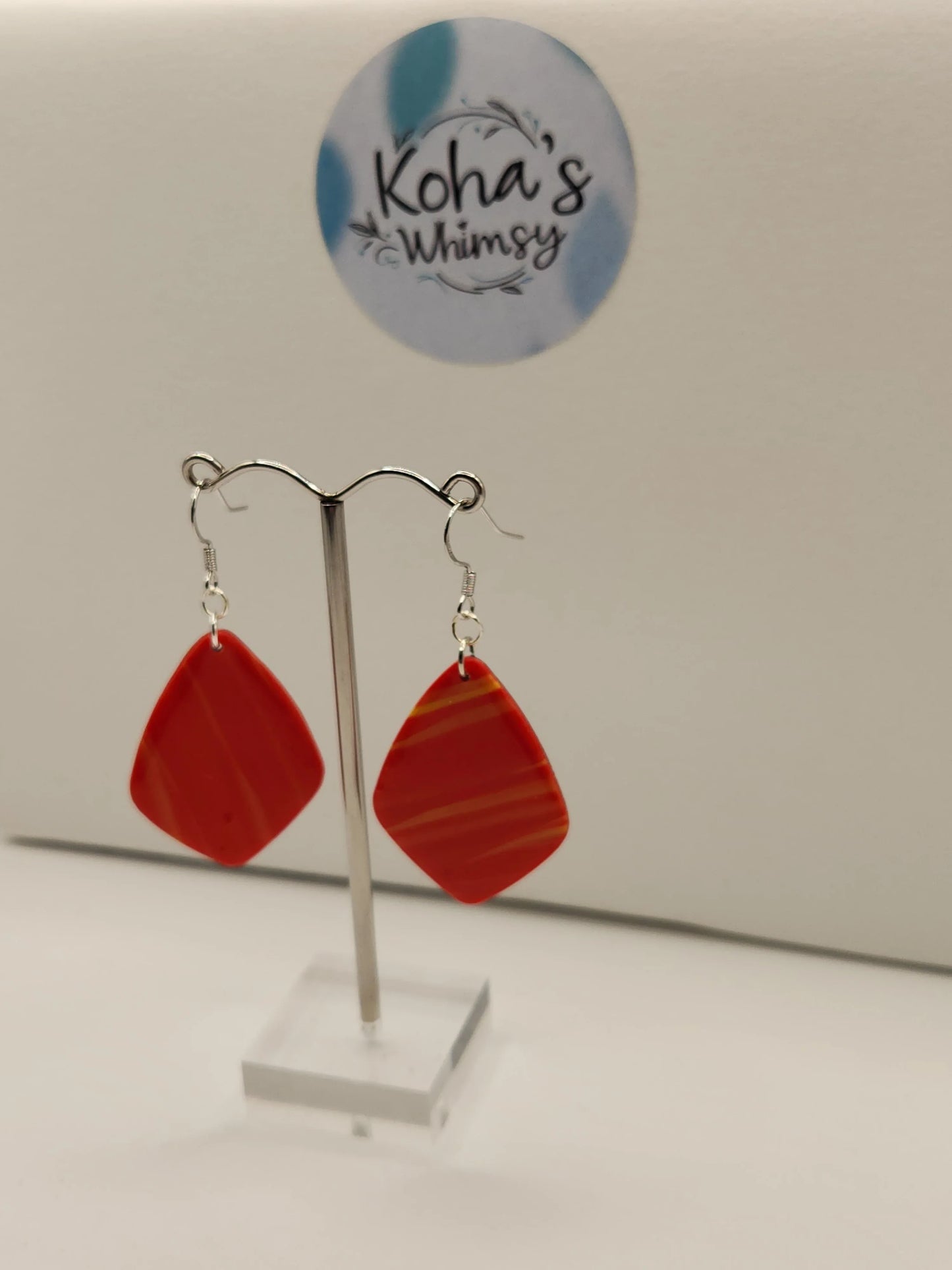 Handmade polymer clay Earrings - Ruby Sunrise Large Drop Diamond Dangle Earrings